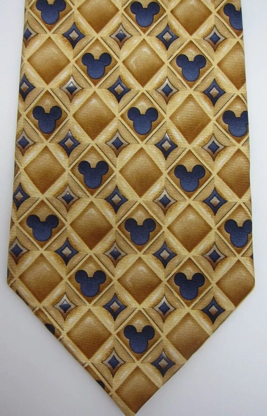 Walt Disney World Mickey Mouse Head Silhouette Blue & Brown 100% Silk Tie